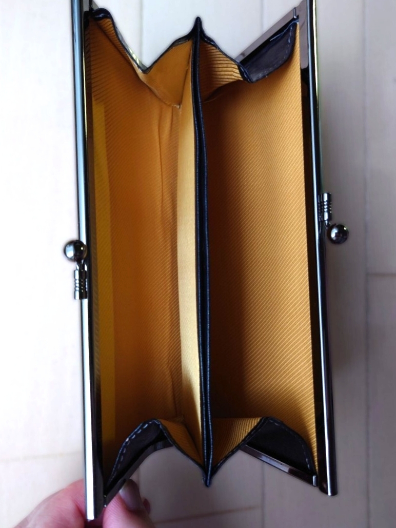 未使用 和柄 長財布 ブルー 藍色 レトロフラワー 和紋 かつお縞 菊 牡丹 日本製_画像3