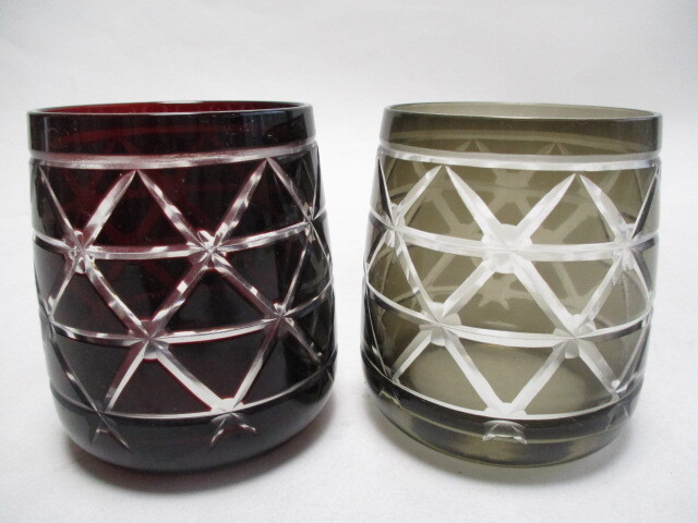 ジバンシー　切子　ロックグラス　籠目　２色　２個　グラス　フリーグラス　アウトレット品_画像1