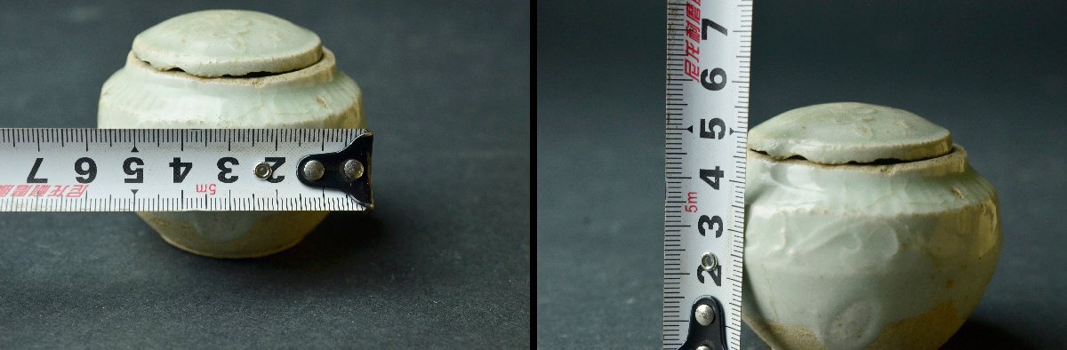 【YB】宋代青白磁刻草紋蓋付小罐・影青小壺・茶入・桐箱付属 ★中国古玩骨董25Y976-1の画像10