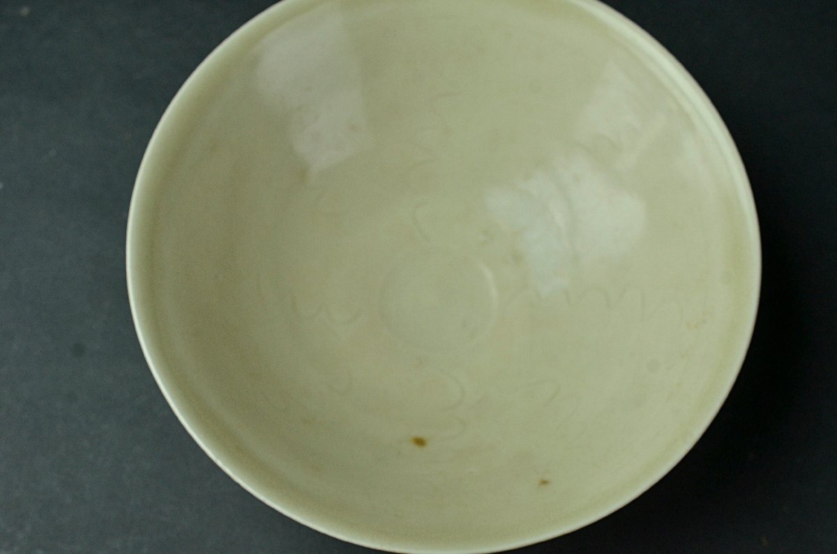 【YB】宋代青白磁陰刻鉢・碗・高台墨文字★中国古玩骨董の画像4