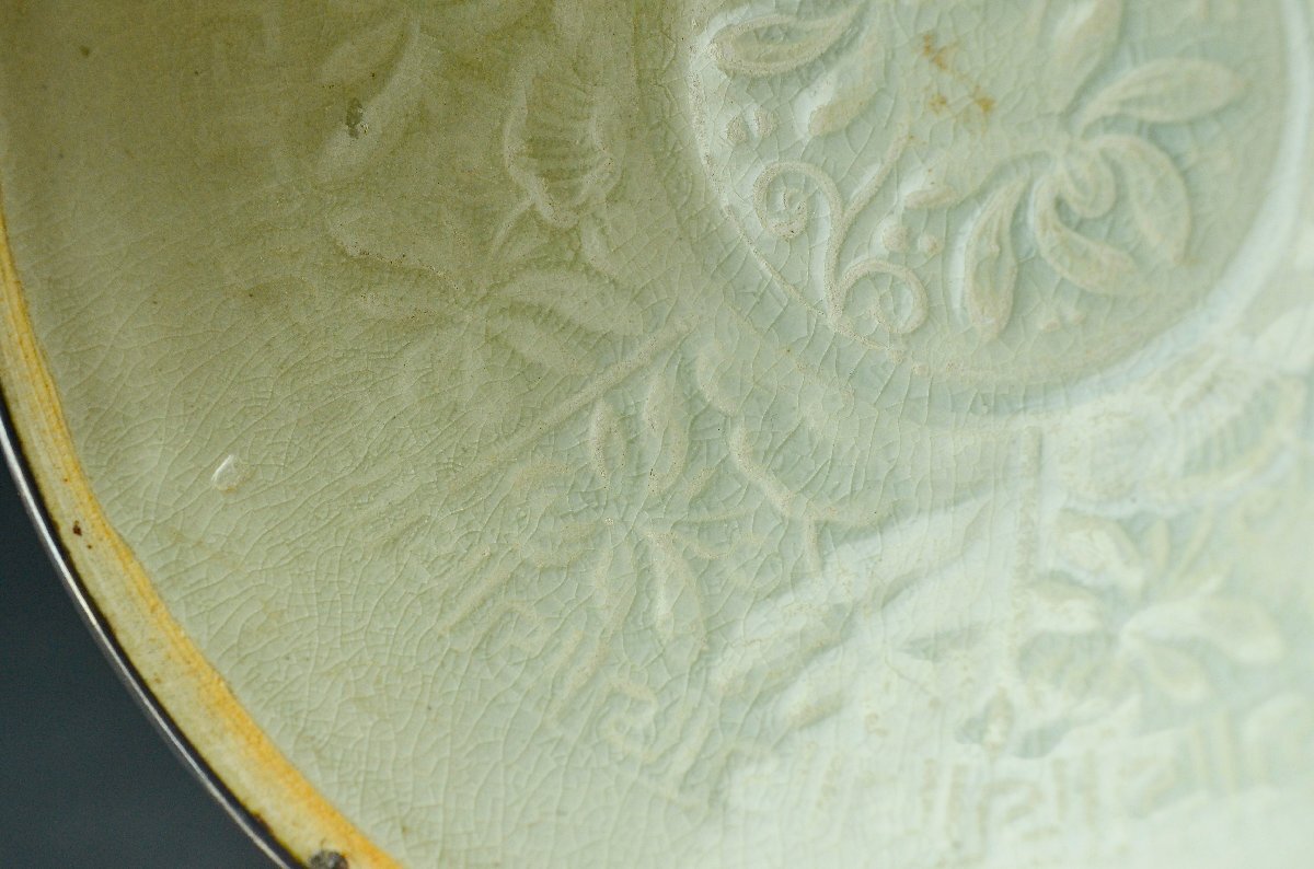 【YB】宋代青白磁陰刻銀覆輪花草紋碗・影青包銀刻花草紋鉢・桐箱付属 上りの良い作品。 ★中国南宋古玩骨董25Y913の画像5