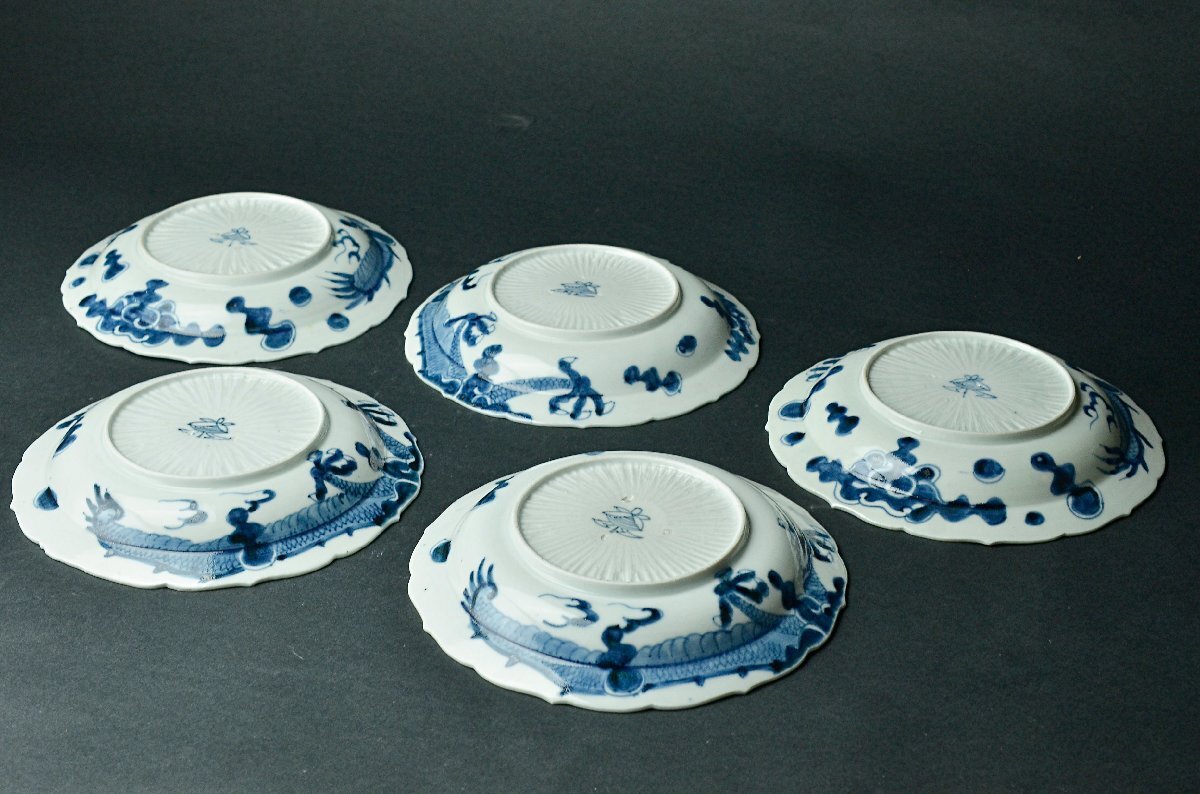 [YB] Edo времена старый Imari дракон . тарелка 5 покупатель * Япония старый . антиквариат 25Y1002