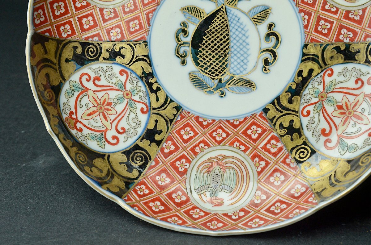 [YB] Edo времена старый Imari цветная роспись золотая краска . какой . документ sama тарелка *. коробка приложен * Япония старый . антиквариат 25Y1011