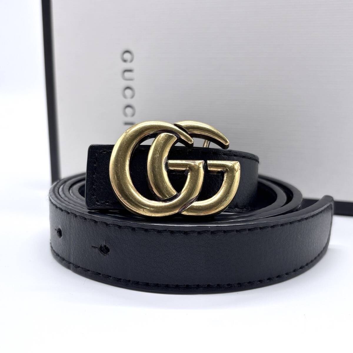 美品　GUCCI　グッチ　GG　マーモント　ベルト　レザー　ブラック　レディース　レザー　ゴールド金具　GG 95サイズ　レディース_画像1