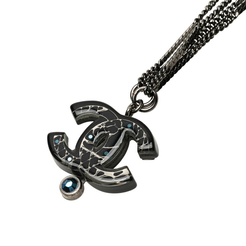シャネル ココマーク フェイクパール ネックレス ガンメタル ブラック メタル レディース CHANEL 【中古】