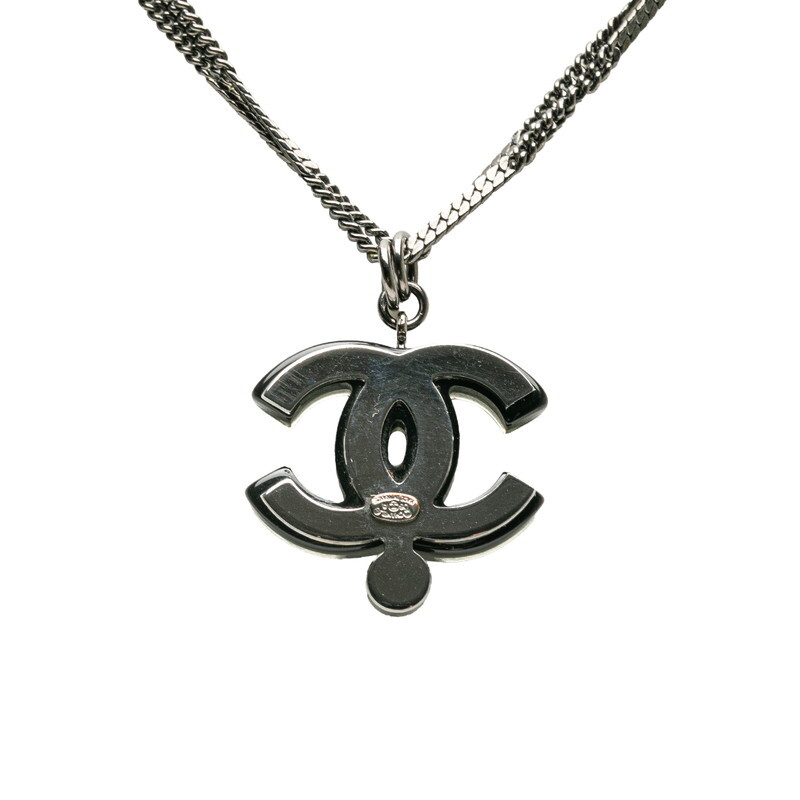 シャネル ココマーク フェイクパール ネックレス ガンメタル ブラック メタル レディース CHANEL 【中古】