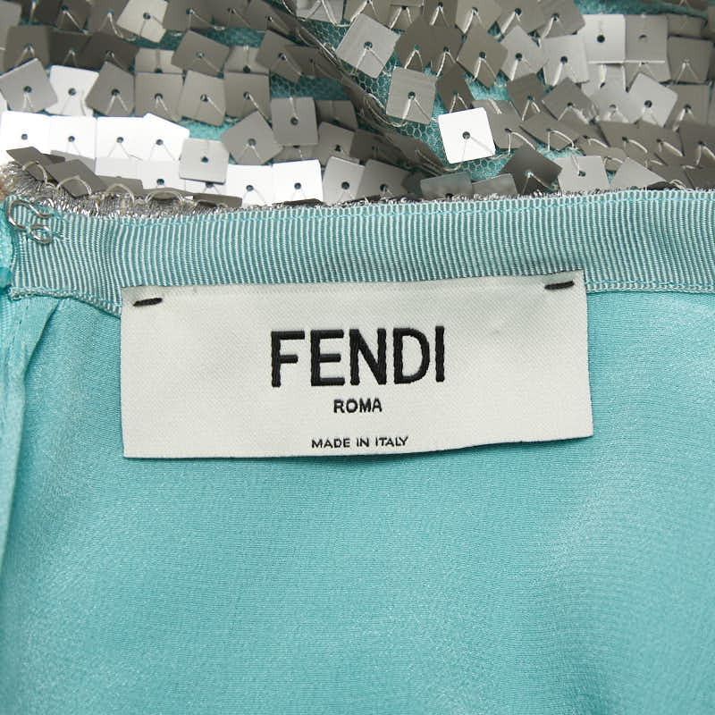  Fendi украшен блестками юбка размер :36 голубой серебряный шелк женский FENDI [ б/у ]
