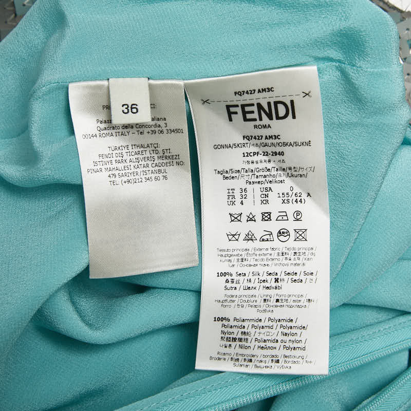  Fendi украшен блестками юбка размер :36 голубой серебряный шелк женский FENDI [ б/у ]