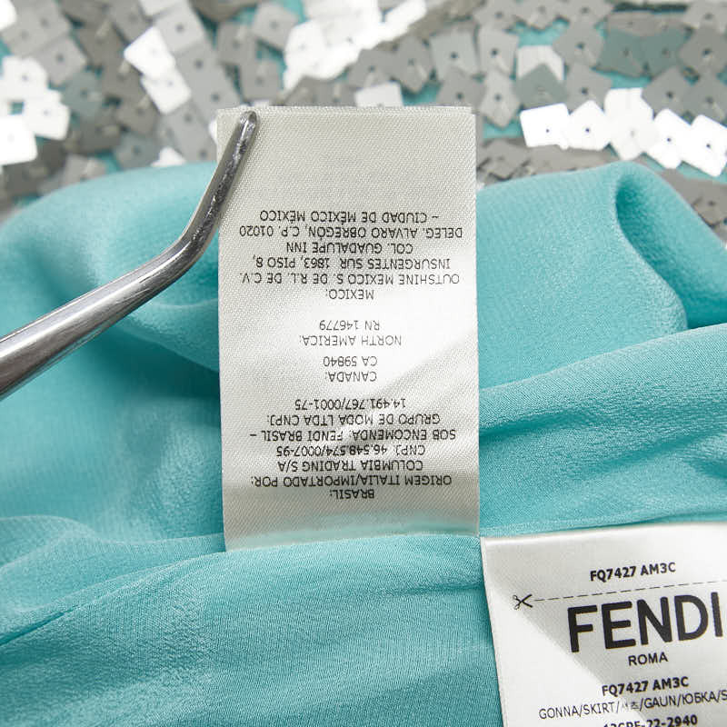  Fendi украшен блестками юбка размер :36 голубой серебряный шелк женский FENDI [ б/у ]