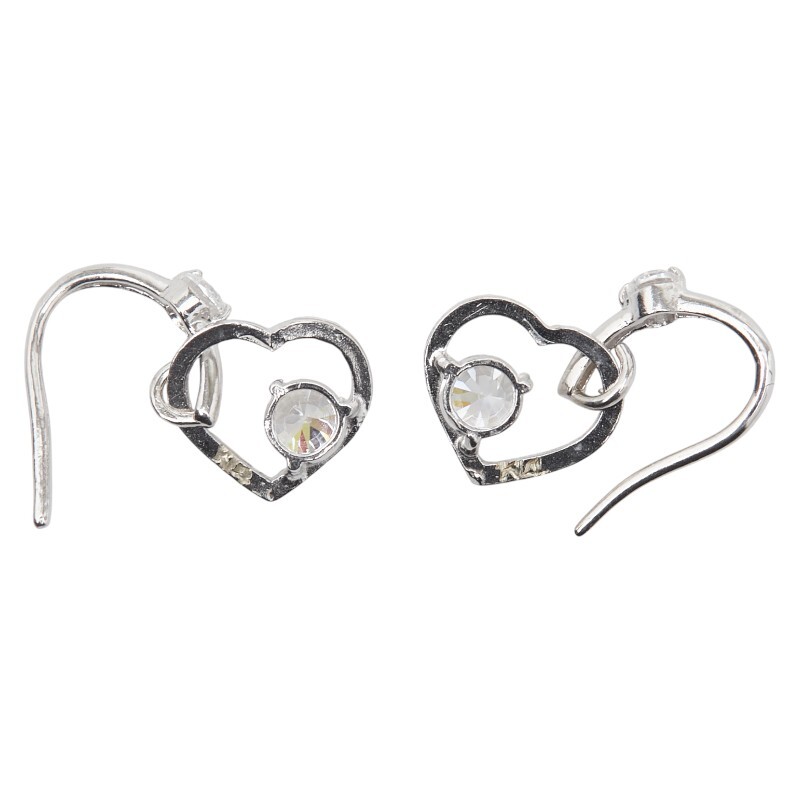 K14 ゴールド キュービックジルコニア ハート ピアス レディース 中古_画像1