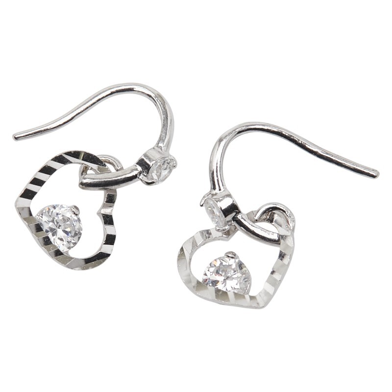 K14 ゴールド キュービックジルコニア ハート ピアス レディース 中古_画像2