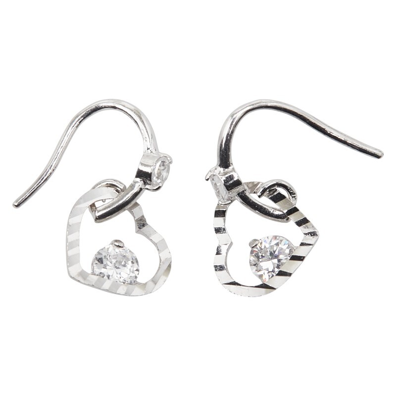 K14 ゴールド キュービックジルコニア ハート ピアス レディース 中古_画像3