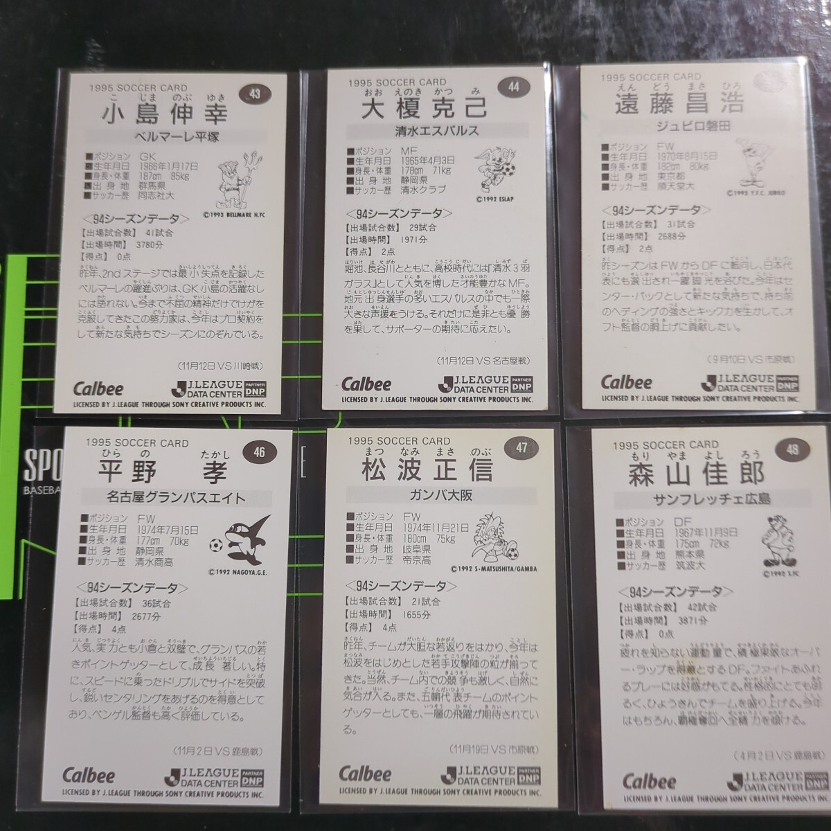1995　calbee　Jリーグ　30枚セット（B）片野坂知宏　森島寛晃　風間八宏　藤田俊哉　前川和也　服部年宏　三浦泰年　森山佳郎_画像2
