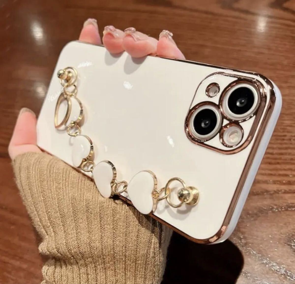 iPhoneケース ハート 持ち手付き ホワイト ハードケース 落下防止_画像5