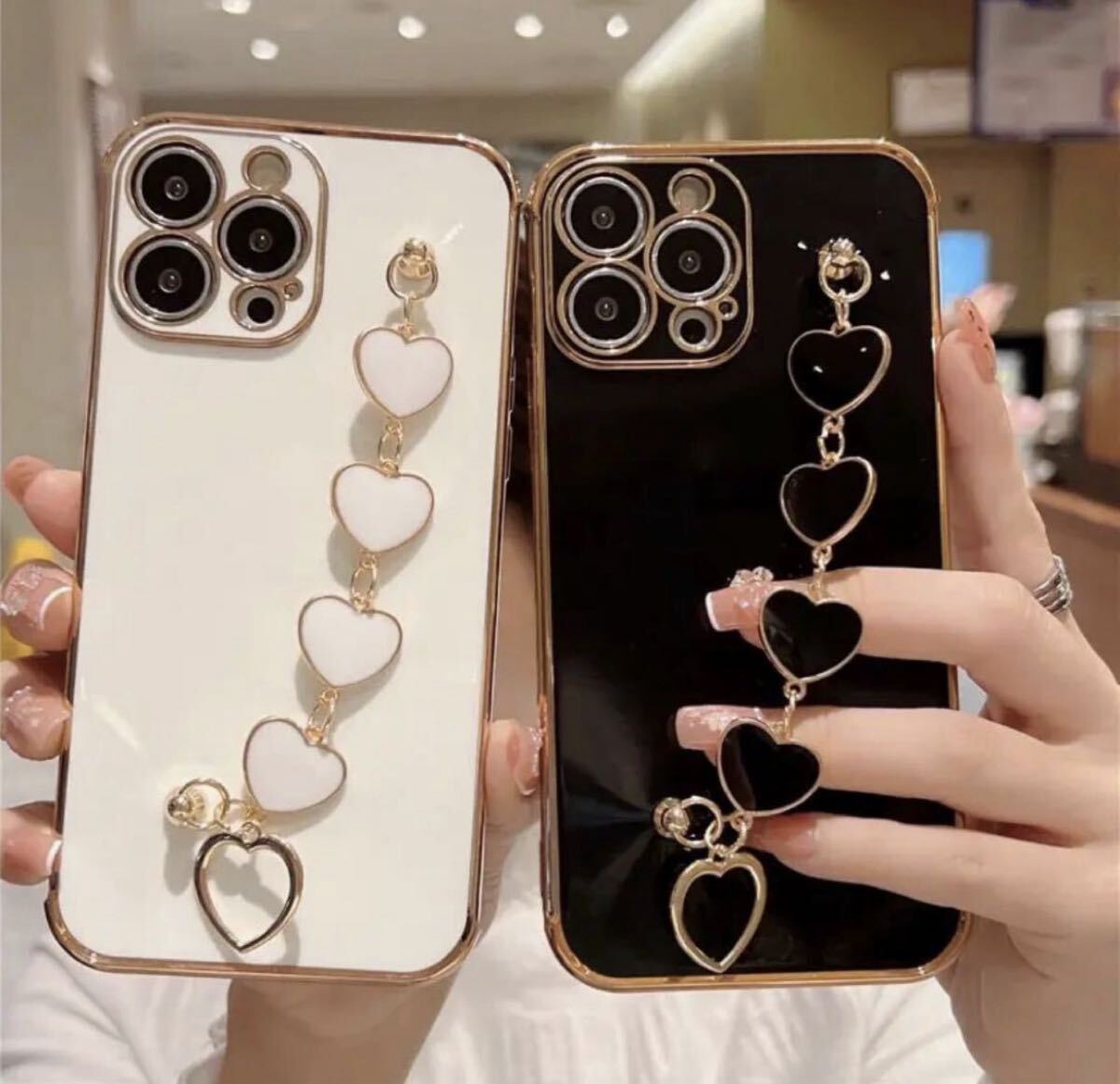 iPhoneケース ハート 持ち手付き ホワイト ハードケース 落下防止_画像3