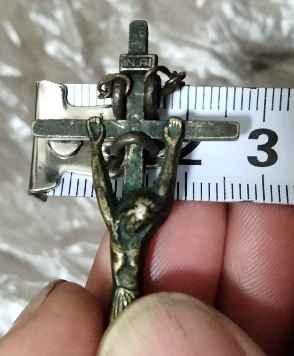 ビンテージネックレス レトロ アンティーク キリスト ジーザス クロス 磔刑 フリーメイソン 箱付 イタリア製 ITALY_画像9
