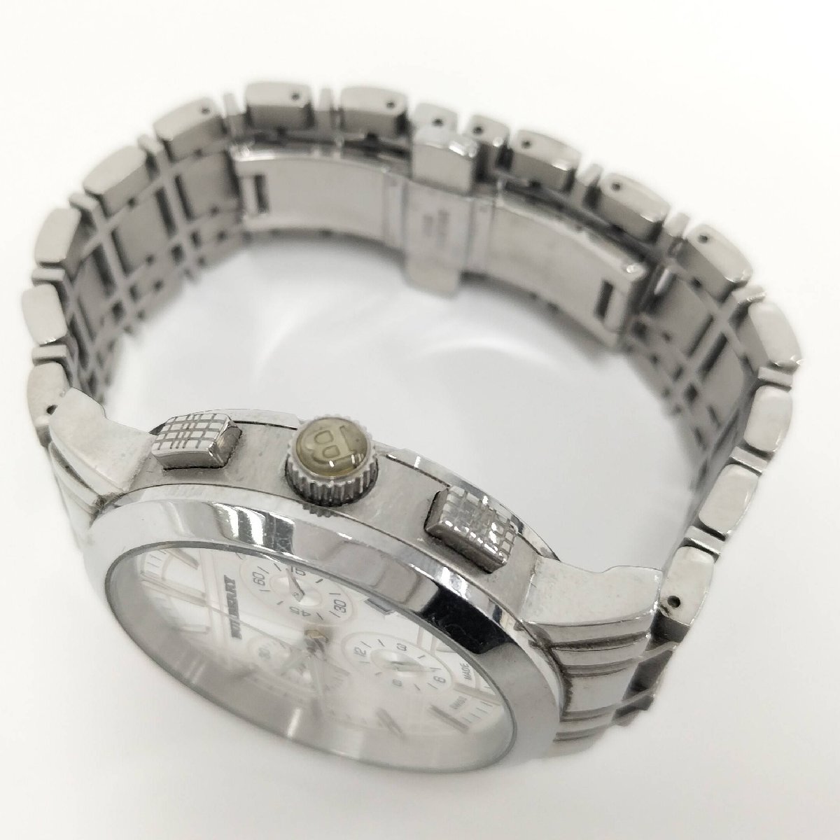 ●BURBERRY バーバリー BU1372 クロノグラフ メンズ腕時計 デイト クオーツ シルバー文字盤 SS 中古[ne]J21ma108_画像2