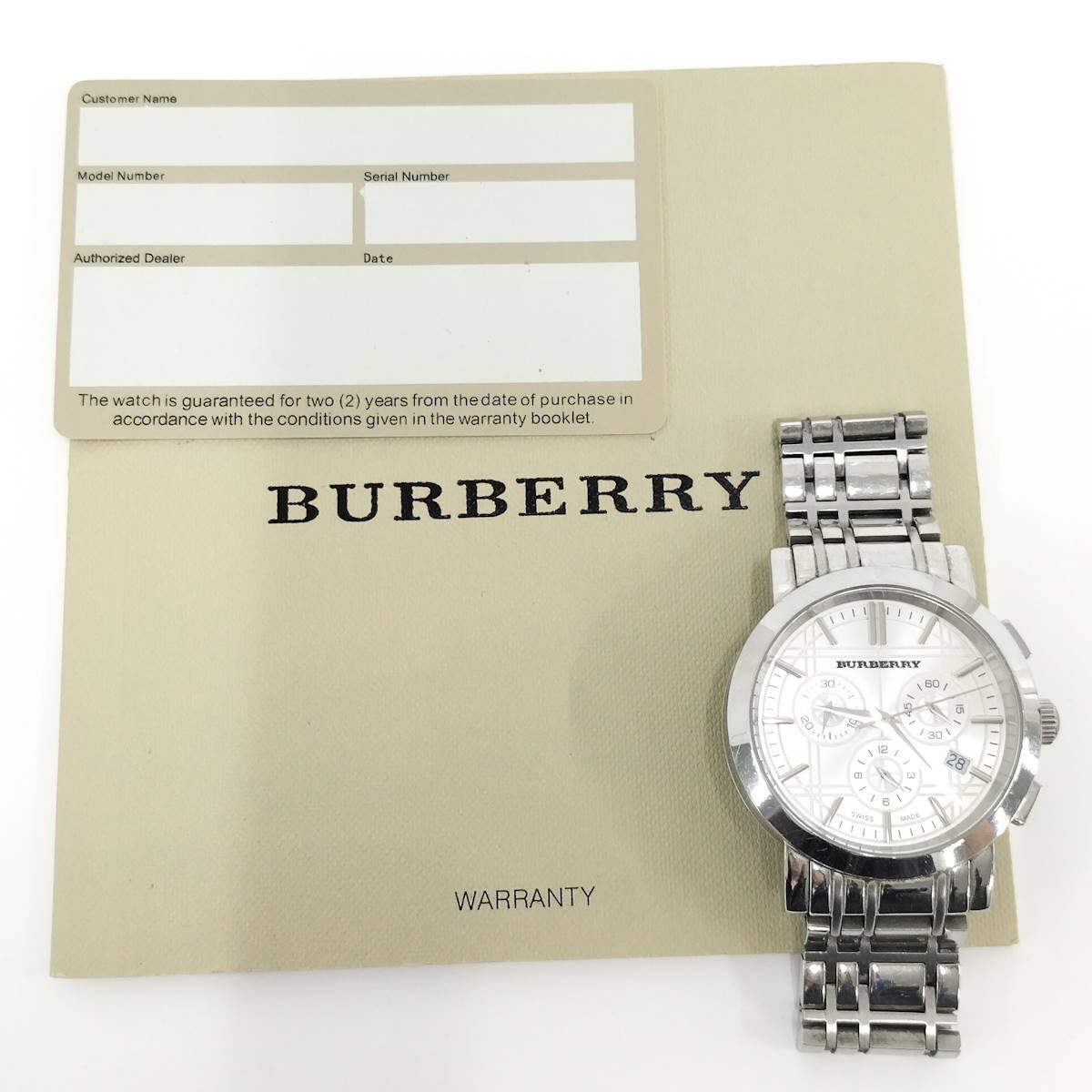 ●BURBERRY バーバリー BU1372 クロノグラフ メンズ腕時計 デイト クオーツ シルバー文字盤 SS 中古[ne]J21ma108_画像10