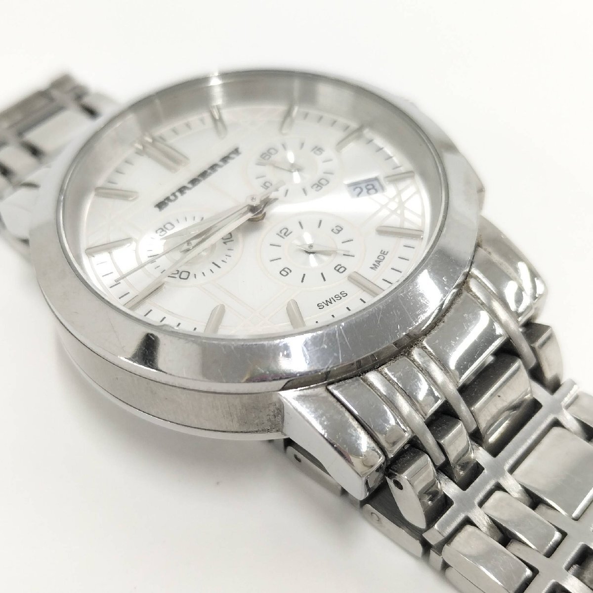 ●BURBERRY バーバリー BU1372 クロノグラフ メンズ腕時計 デイト クオーツ シルバー文字盤 SS 中古[ne]J21ma108_画像8
