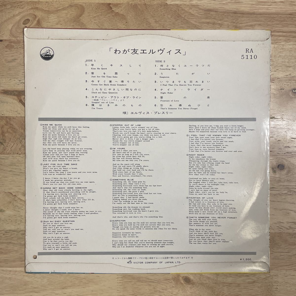 LP 美盤 国内初版ペラジャケ ELVIS PRESLEY エルヴィス・プレスリー/POT LUCK わが友エルヴィス[初版1962年盤(米orig同年):Victor RA-5110]_画像2