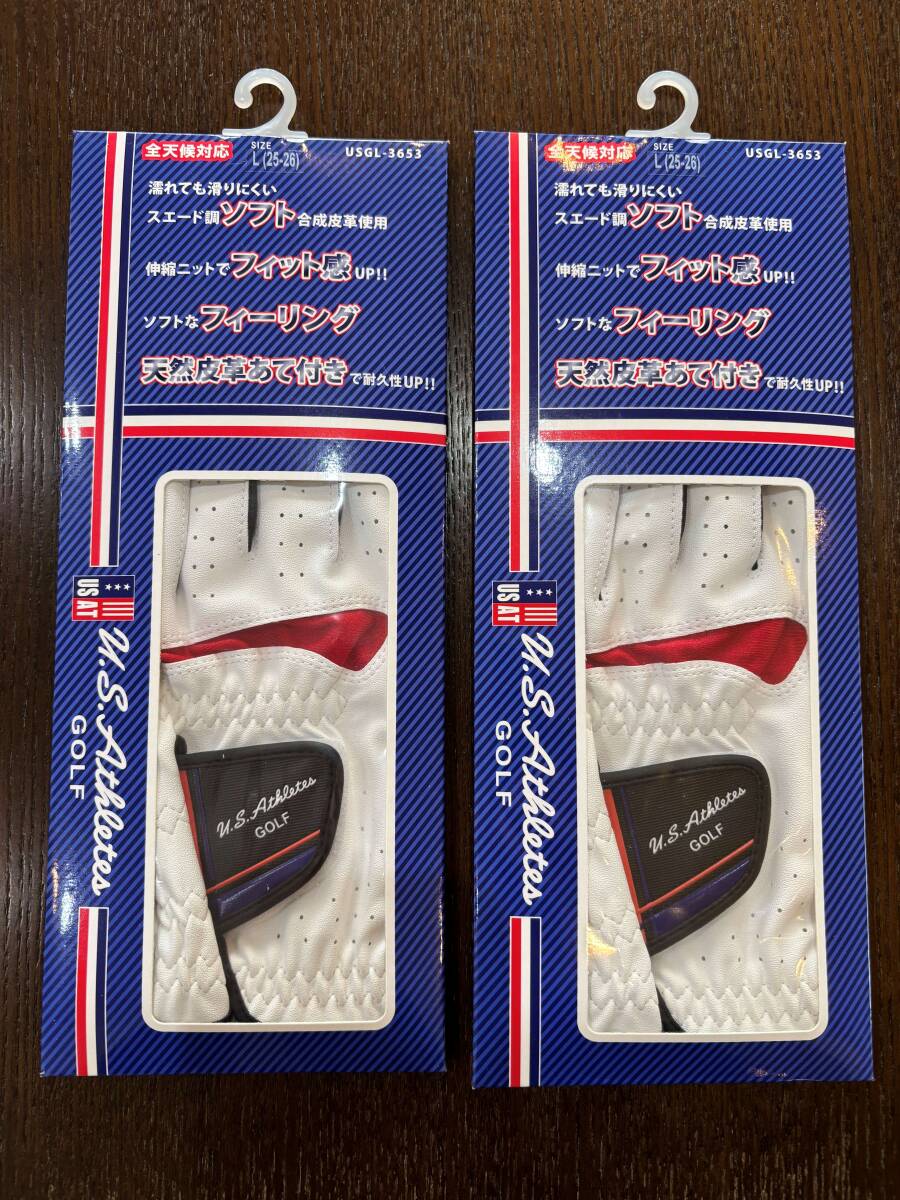 新品　USアスリート★U.S.Athletes★ゴルフ グローブ左手用/ホワイト　サイズL（25cm~26cm)　2枚セット_画像1