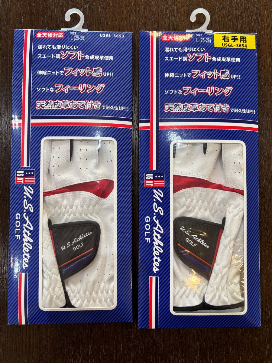 新品　USアスリート★U.S.Athletes★ゴルフ グローブ両手用（左右セット）/ホワイト　サイズL（25cm~26cm)　1セット_画像1