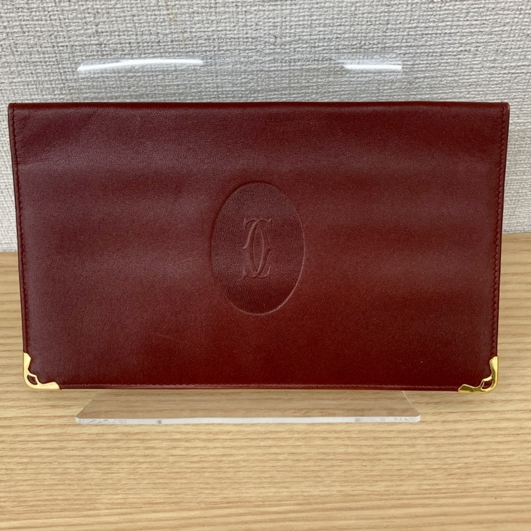 Cartier 札入れ　ワインレッド　ゴールド金具