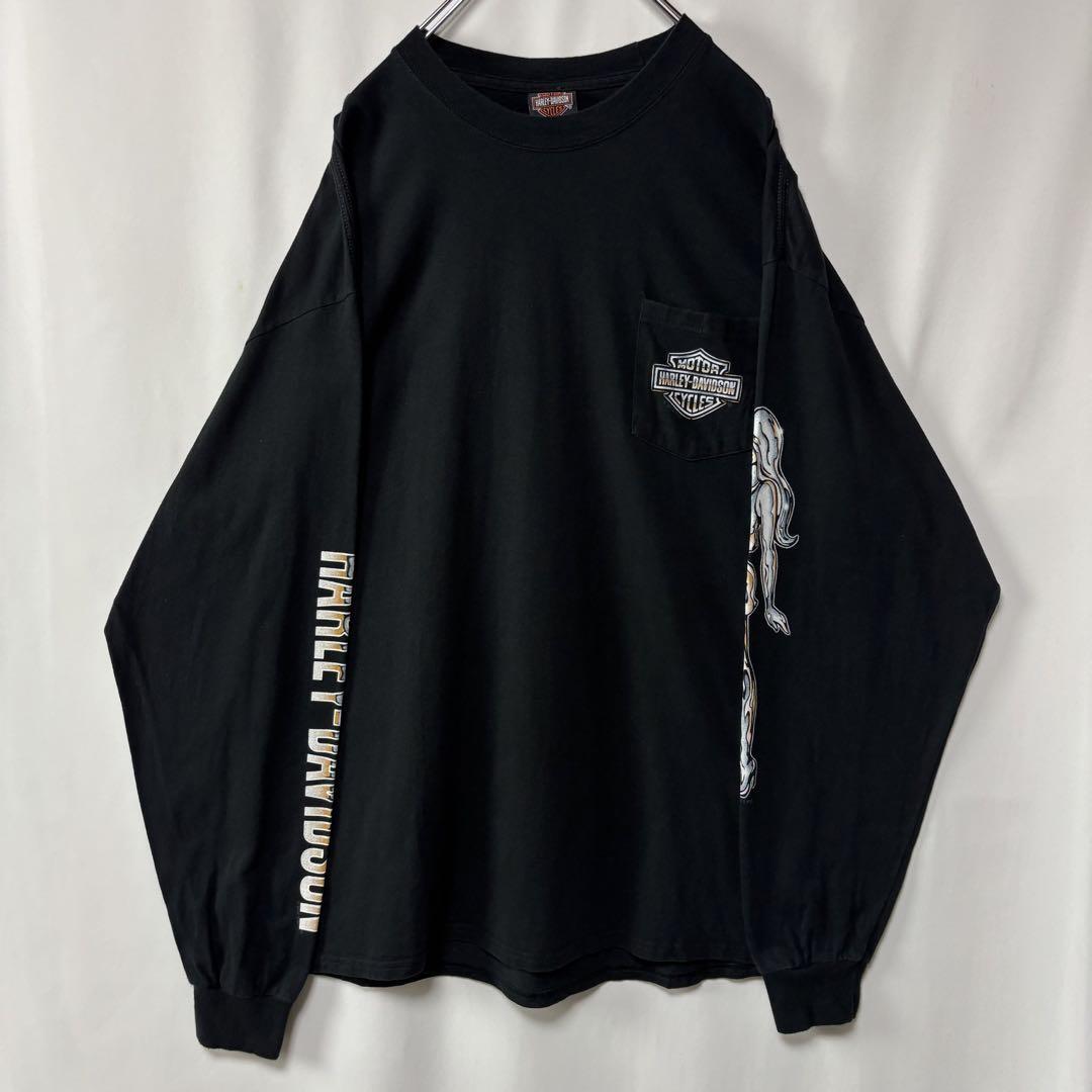 ハーレーダビッドソン　ロングTシャツ　XLサイズ　ブラック　古着　プリントロゴ_画像2