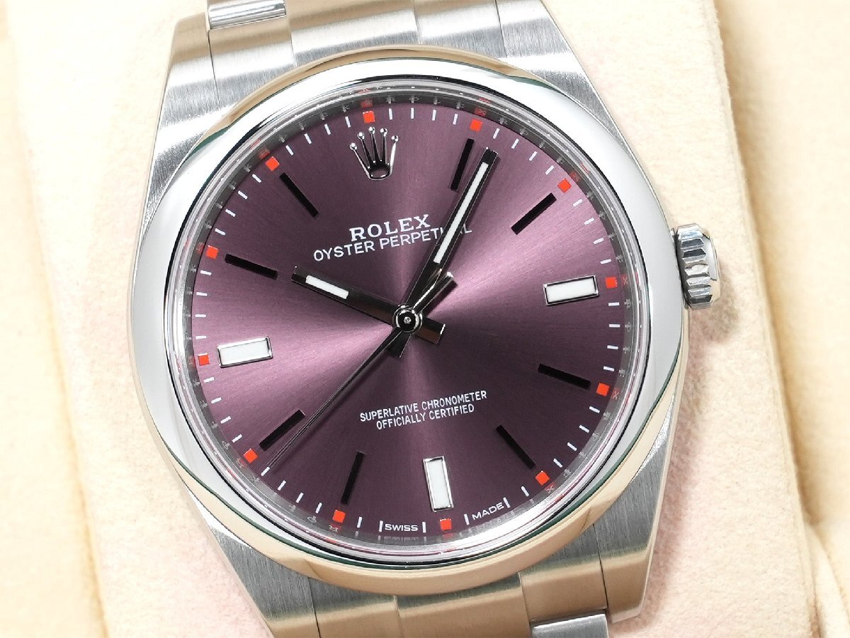 ロレックス オイスターパーペチュアル39 Ref.114300 ステンレススチール レッドグレープ文字盤_画像3