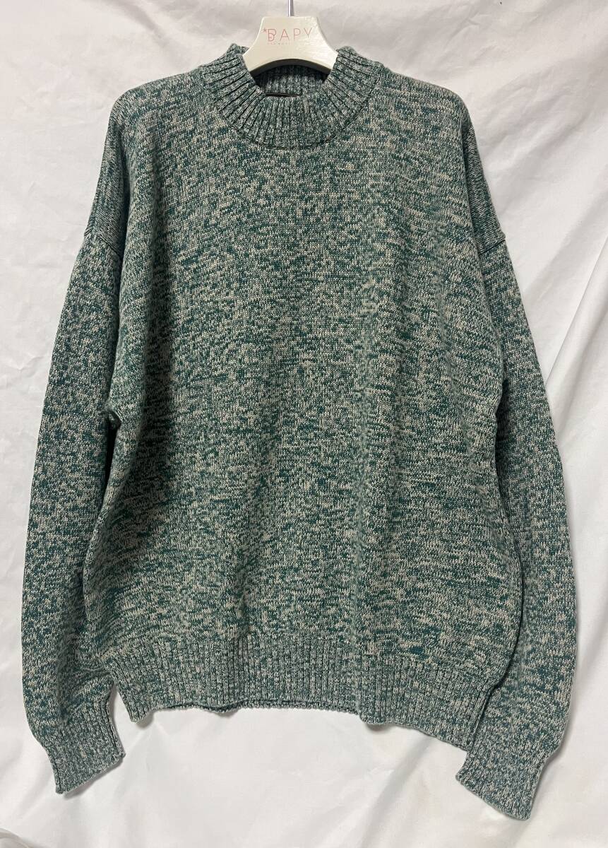 イギリス製 80s 黒タグ EDDIE BAUER エディーバウアー モックネック コットンニット XL (P-7-9)_画像1
