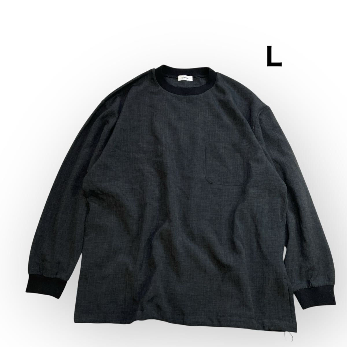 SHIPS any シップスエニィ メランジオックス スピンドル ポケット Tシャツ クルーネック 長袖Tシャツ ダークグレー メンズL_画像1