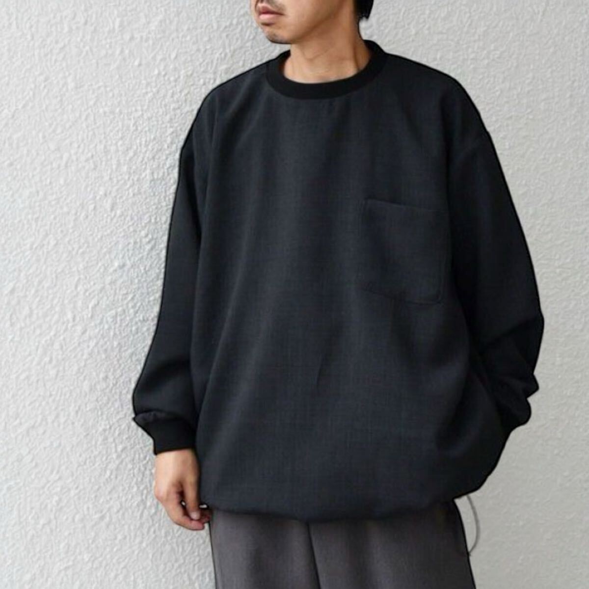 SHIPS any シップスエニィ メランジオックス スピンドル ポケット Tシャツ クルーネック 長袖Tシャツ ダークグレー メンズL_画像2