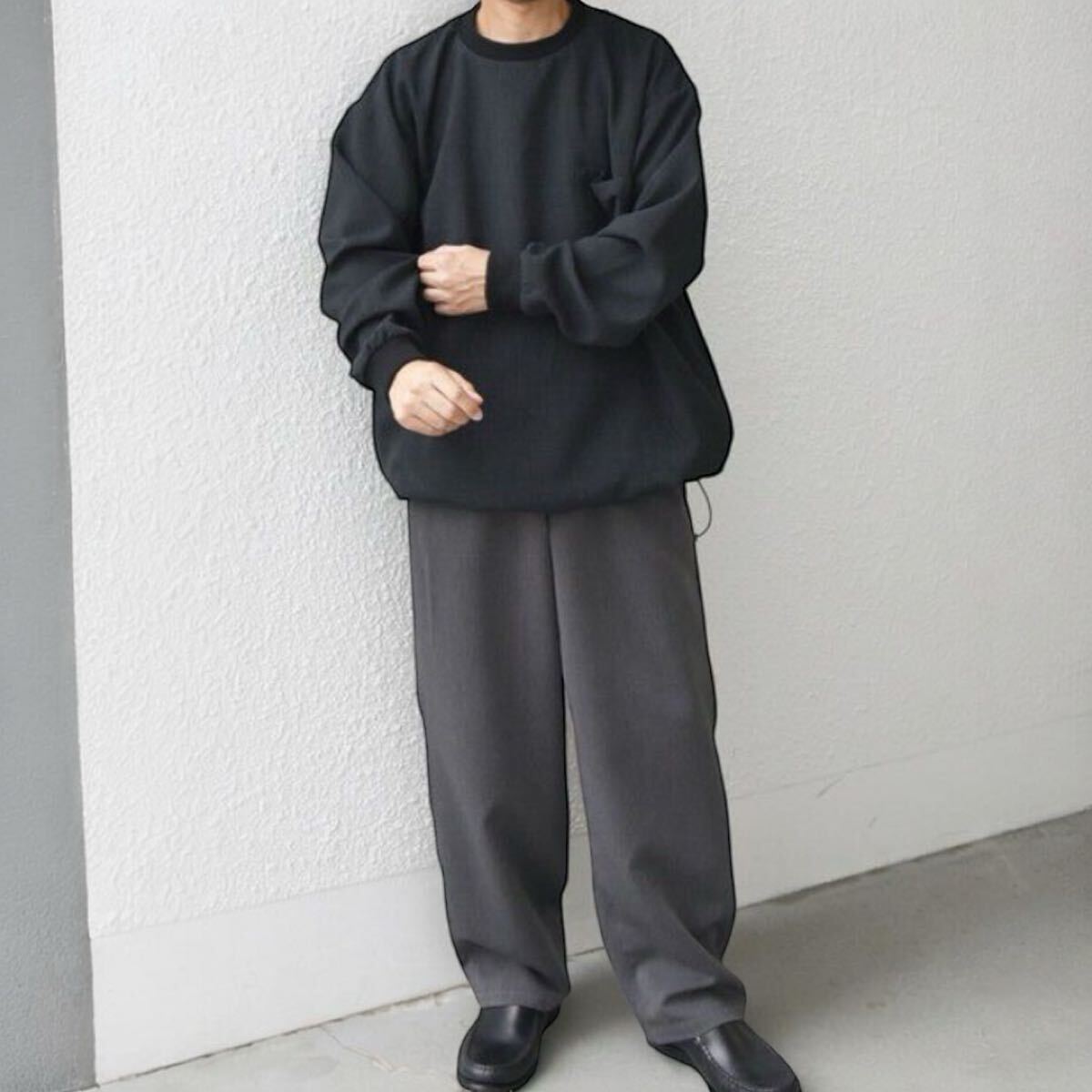 SHIPS any シップスエニィ メランジオックス スピンドル ポケット Tシャツ クルーネック 長袖Tシャツ ダークグレー メンズL_画像3