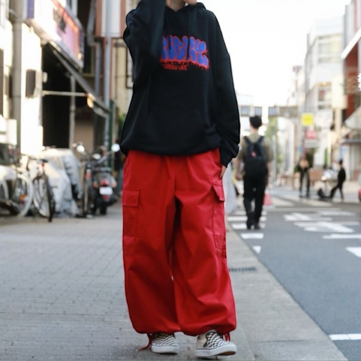 makes style SPINNS スピンズ カラースノーカーゴパンツ カラーパンツ 赤 レッド ストリートコーデ レディースメンズS_画像3