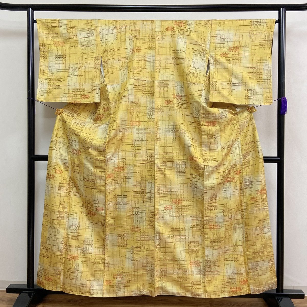 着物月花　幾何学文様　御召　正絹　ki6061_画像3