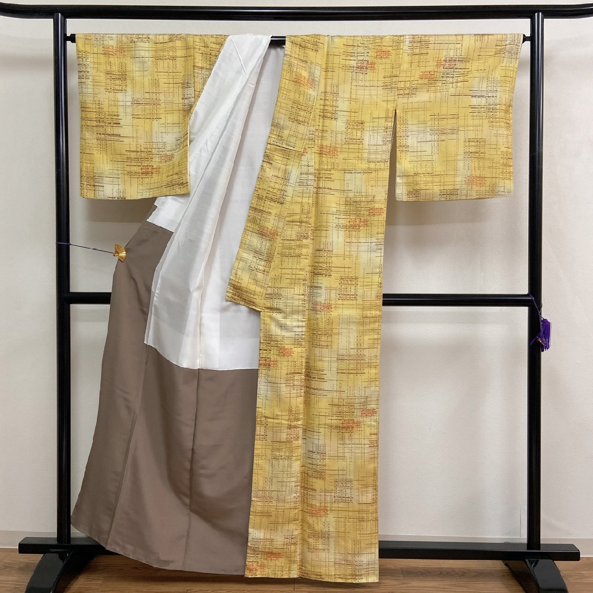 着物月花　幾何学文様　御召　正絹　ki6061_画像5