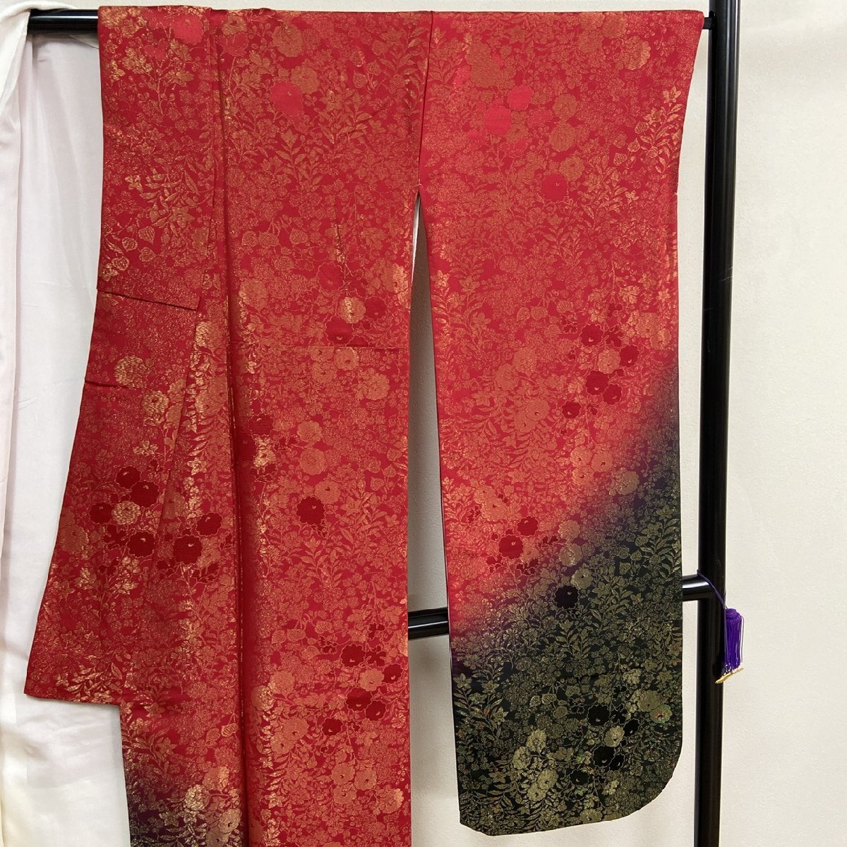 着物月花　金通し　ぼかし染　可憐な花　振袖　正絹　金糸　ki6053_画像4