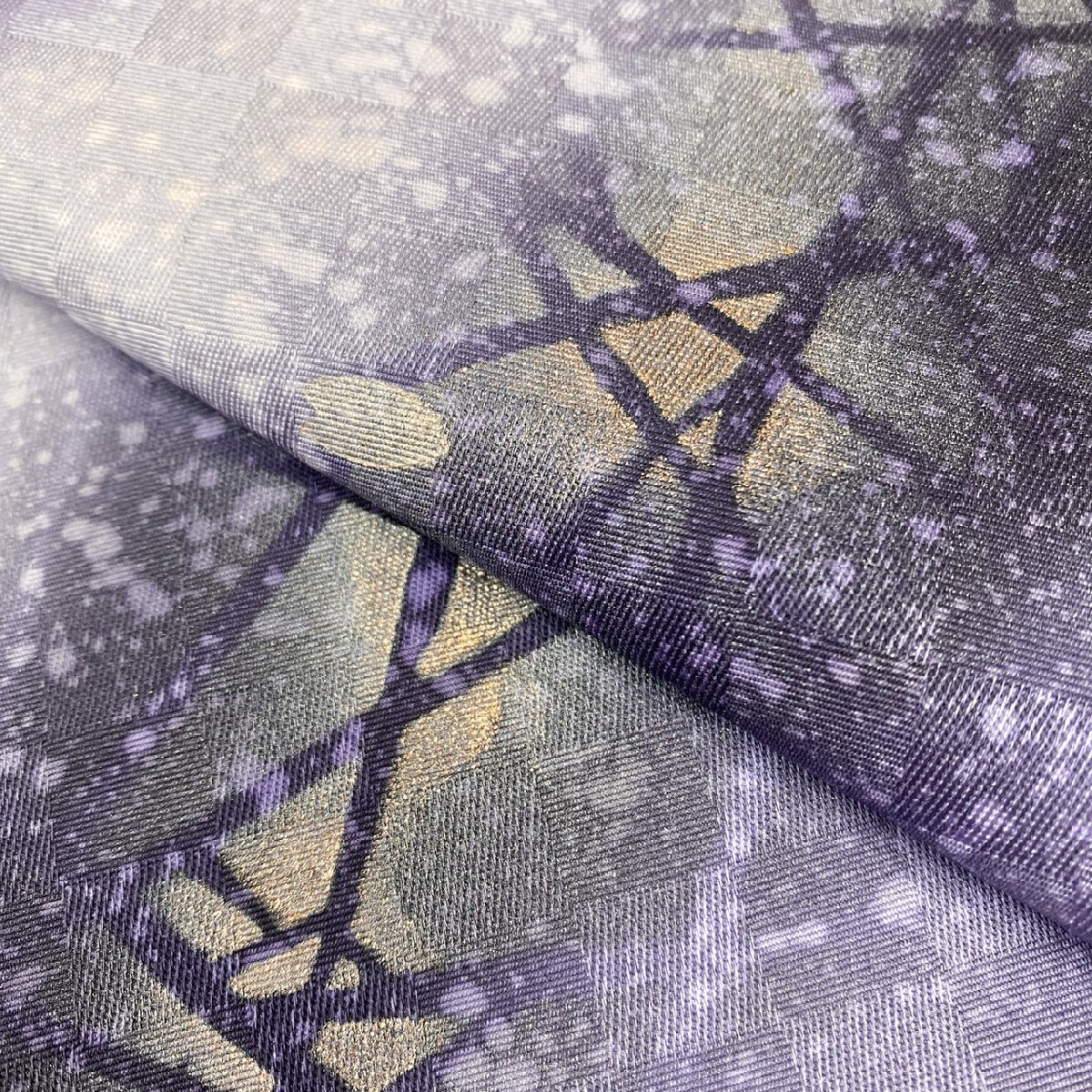 着物月花　ぼかし染　金彩　花びら　紬袋帯　お太鼓柄　正絹　ガード加工　ob7103_画像4