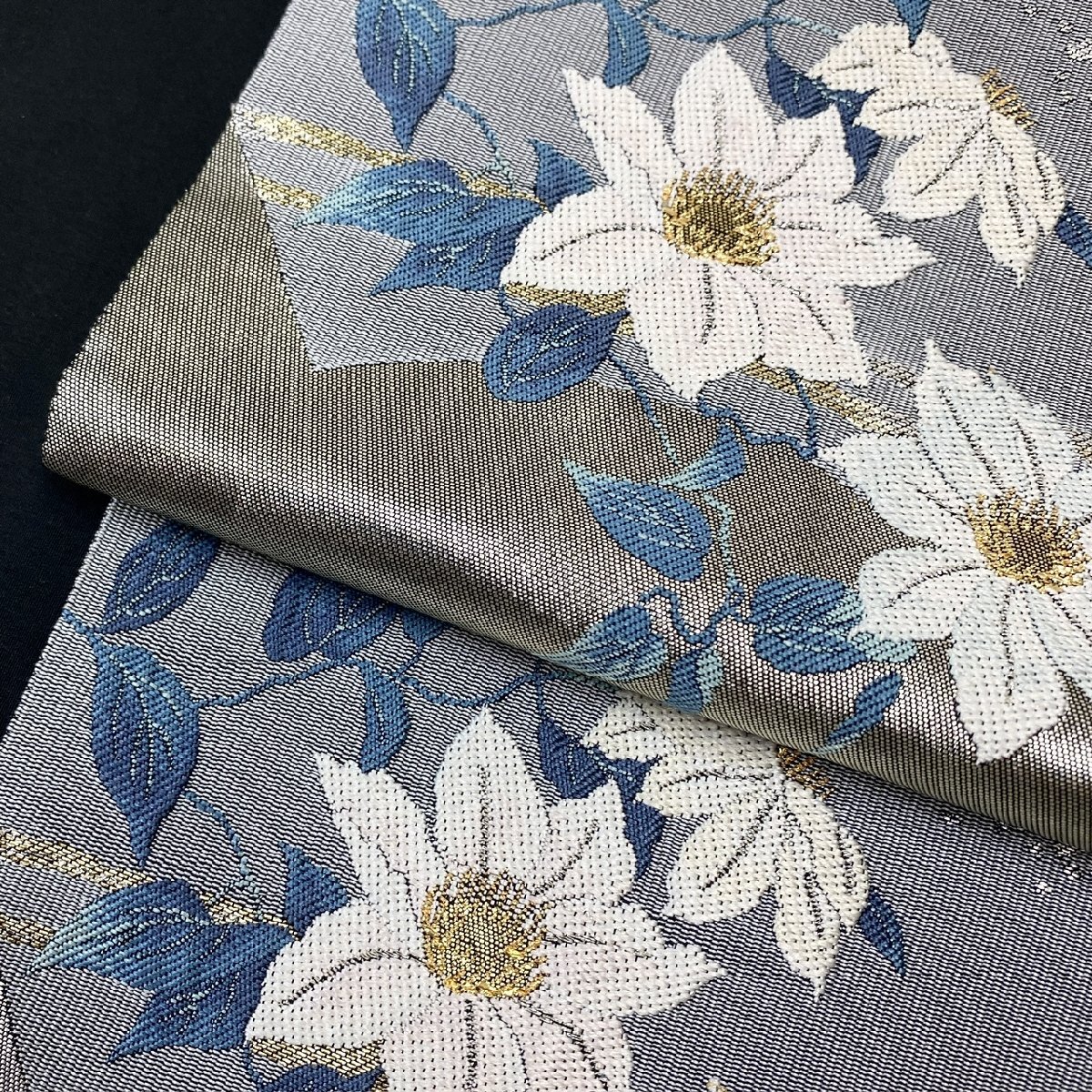 着物月花　引箔　品のある花　袋帯　六通柄　正絹　金銀糸　ob7196_画像5