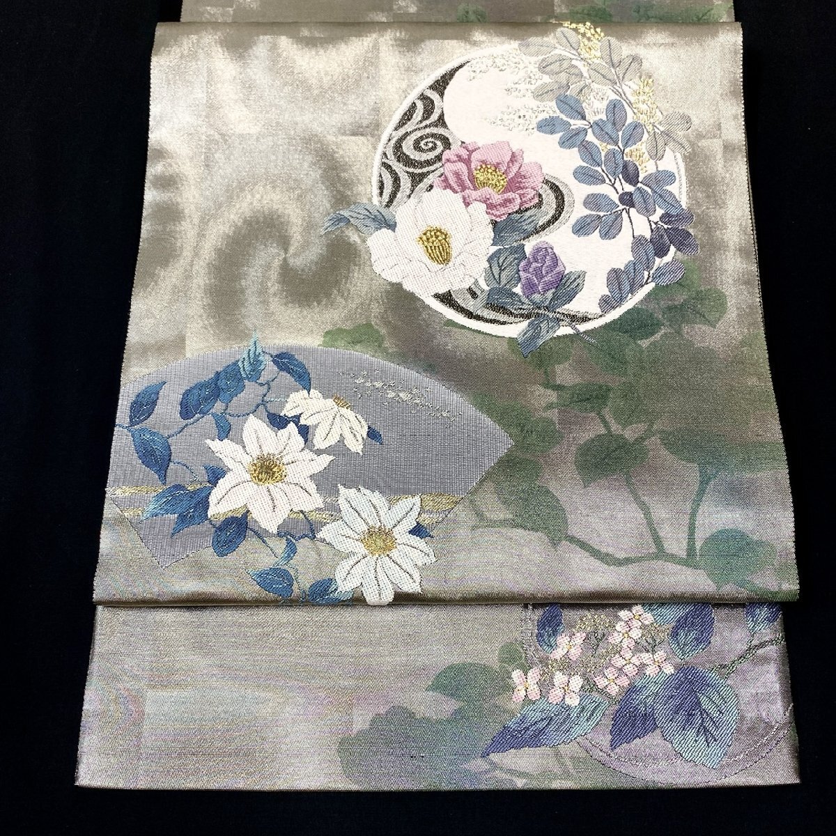 着物月花　引箔　品のある花　袋帯　六通柄　正絹　金銀糸　ob7196_画像2
