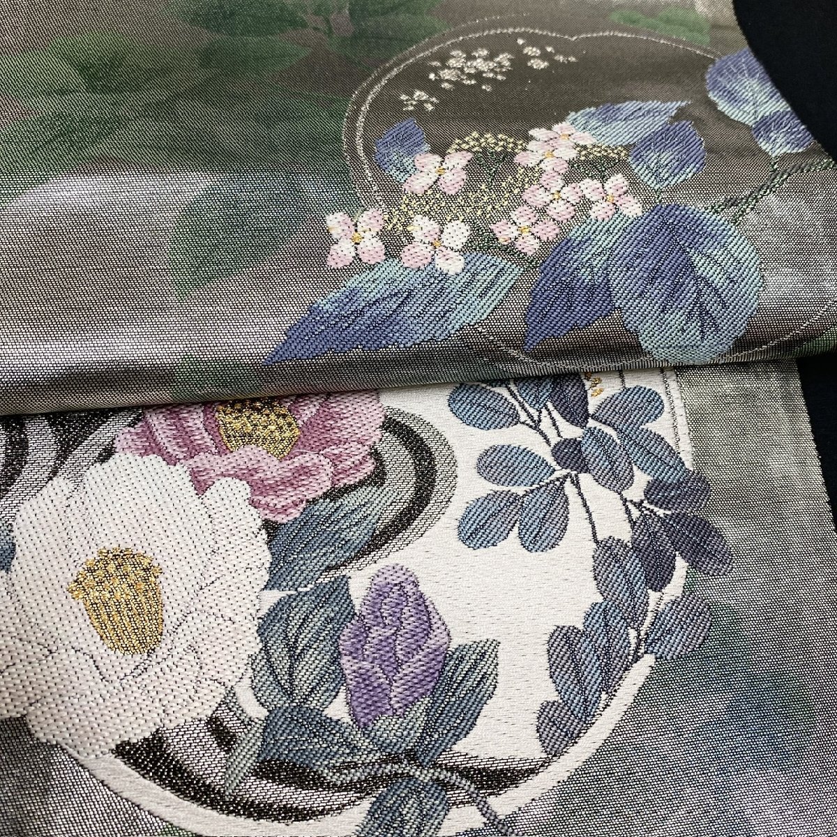 着物月花　引箔　品のある花　袋帯　六通柄　正絹　金銀糸　ob7196_画像4