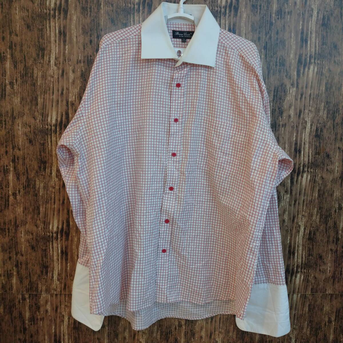 中古 アメリカ古着 Bruno Conte 長袖シャツ メンズ XLサイズ相当 2L LL 白 赤 チェック カジュアル おしゃれ 送料無料_画像2