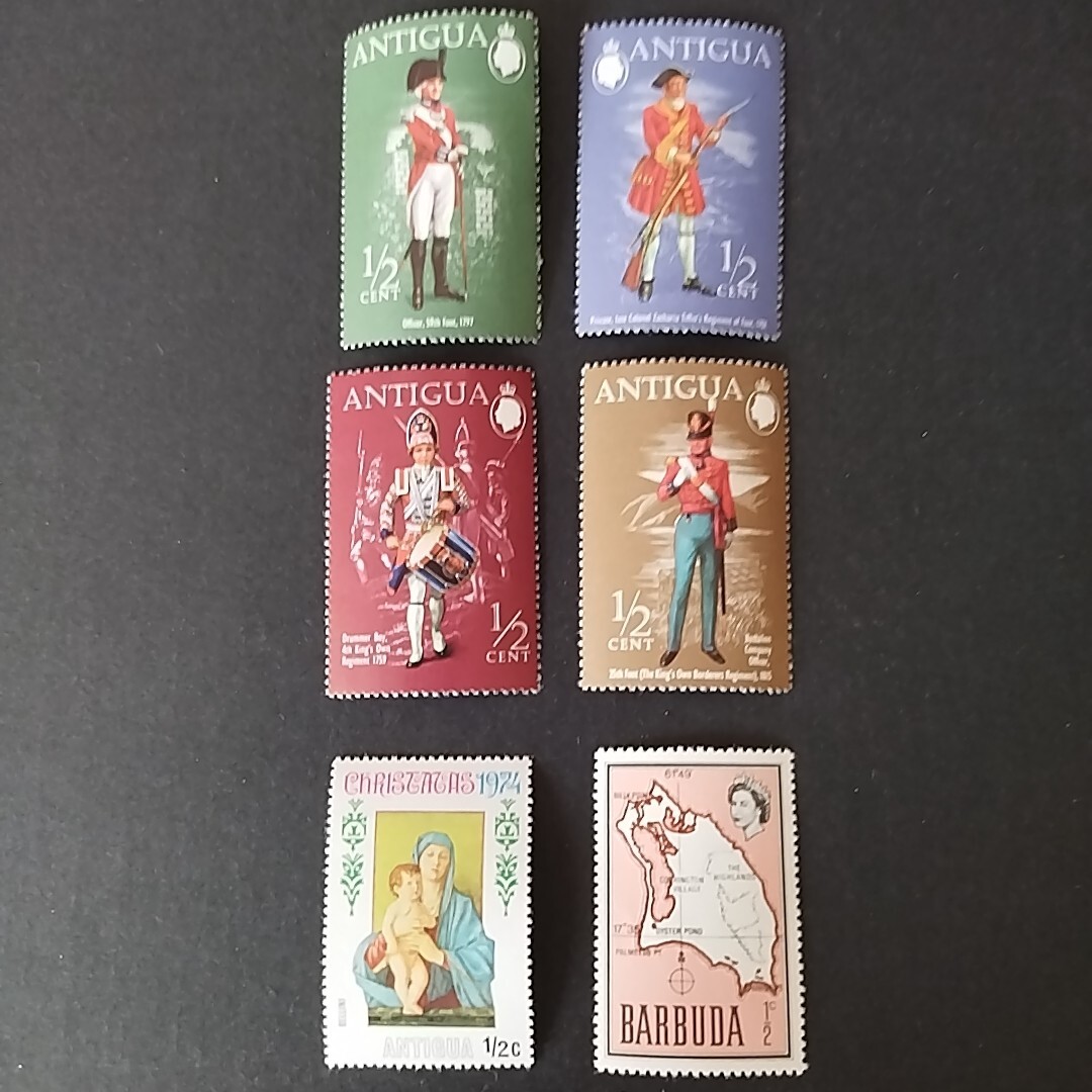 【未使用】アンティグアとバーブーダの切手 6枚　外国切手　ANTIGUA BARBUDA　1974 Christmas BELLINI クリスマス　地図_画像1
