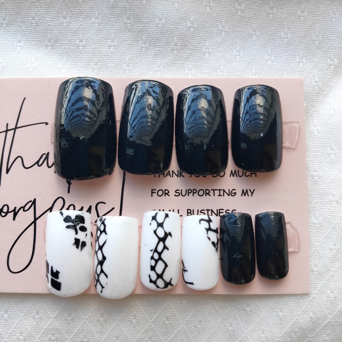 W086 осень-зима питон Halloween квадратное черный белый искусственные ногти есть перевод цвет .. medium Рождество простой 