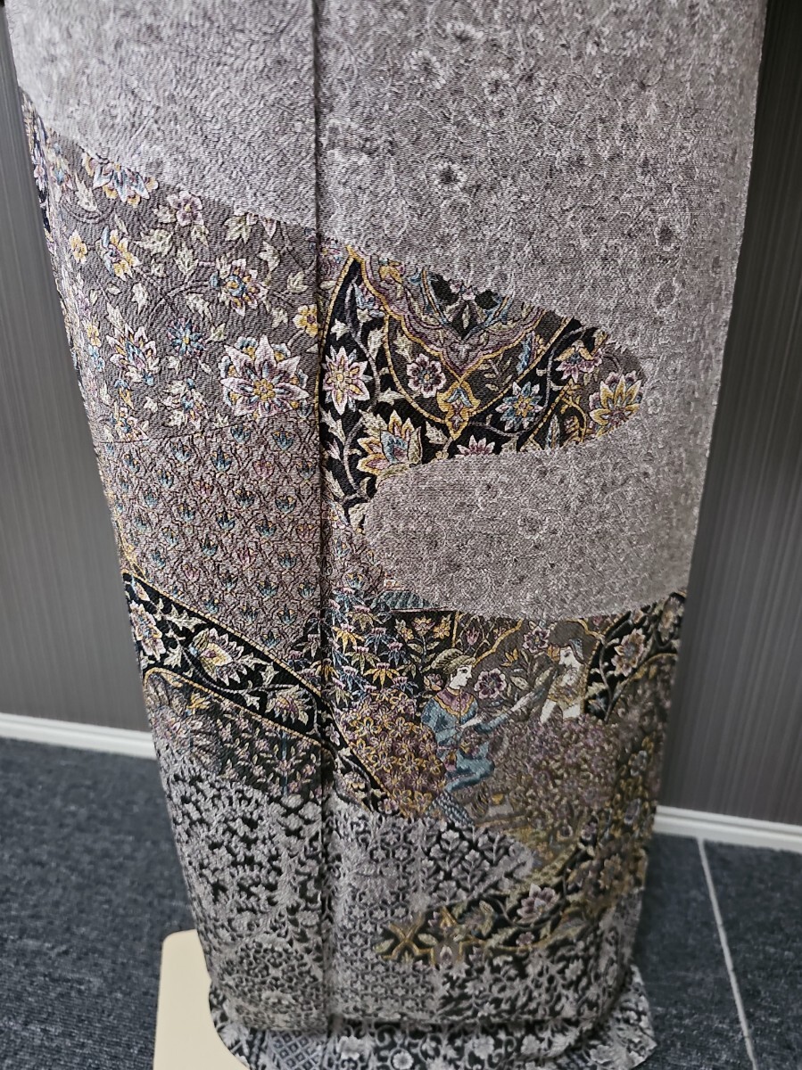 すずや■151正絹型染め【江戸更紗　更甚】付け下げ　裄丈66cm 　著丈167cm 　灰茶系