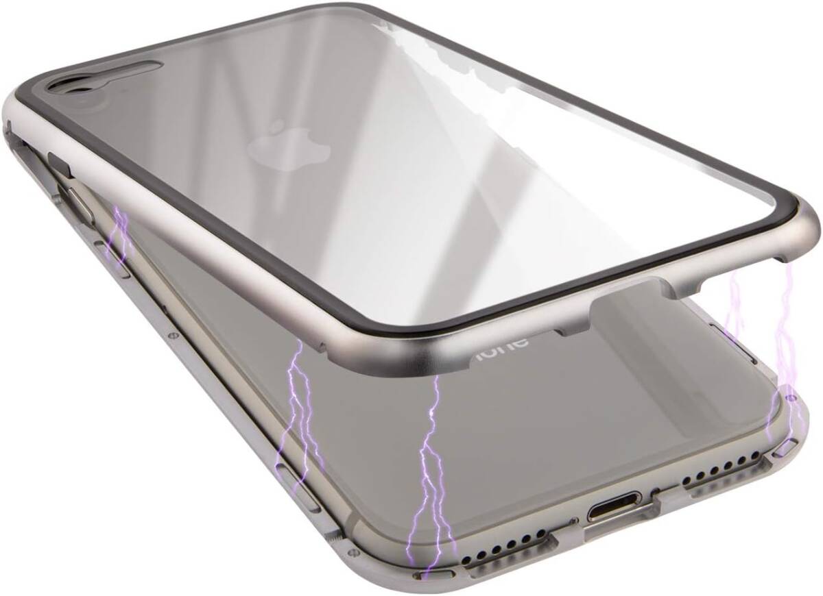 campino カンピーノ アルミハイブリッドケース アルミバンパー + 強化ガラス マグネット式 iPhone SE 第3・2世代 8 7 シルバー ★t_画像2