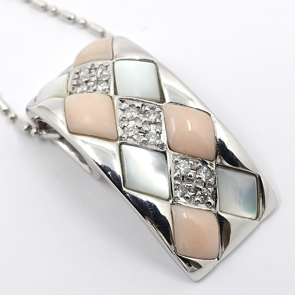 [.] ювелирные изделия колье примерно 40cm D0.12ct коралл mother ob жемчуг K18WG женщина примерно 7.2g аксессуары корпус только 