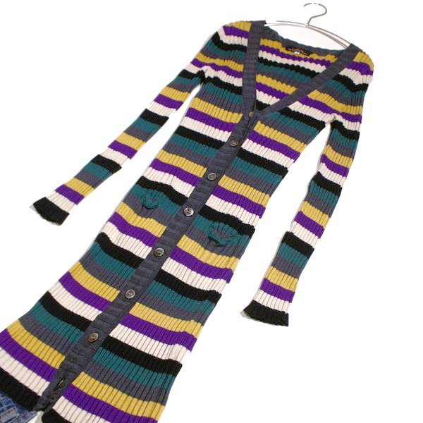 美品 L'EQUIPE YOSHIE INABA レキップ ヨシエイナバ 可愛いマルチカラー リブストレッチ ロングニット カーディガン 38号 M 春 秋 25D09_画像3