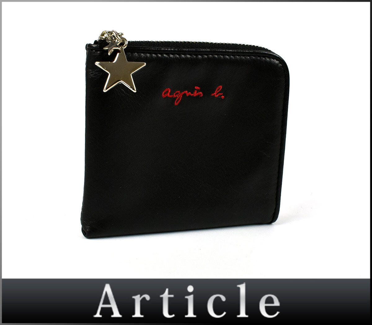 805575□美品 agnes b. VOYAGE アニエスベー ボヤージュ コインケース 小銭入れ 財布 ウォレット L字 レザー 革 ブラック 黒 レディース/ C_画像1