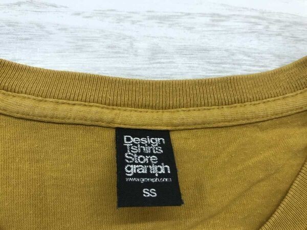 graniph グラニフ レトロ 00s ドメスティック 古着 アニマルプリント 半袖Tシャツ メンズ コットン100% 小さいサイズ SS マスタード_画像2